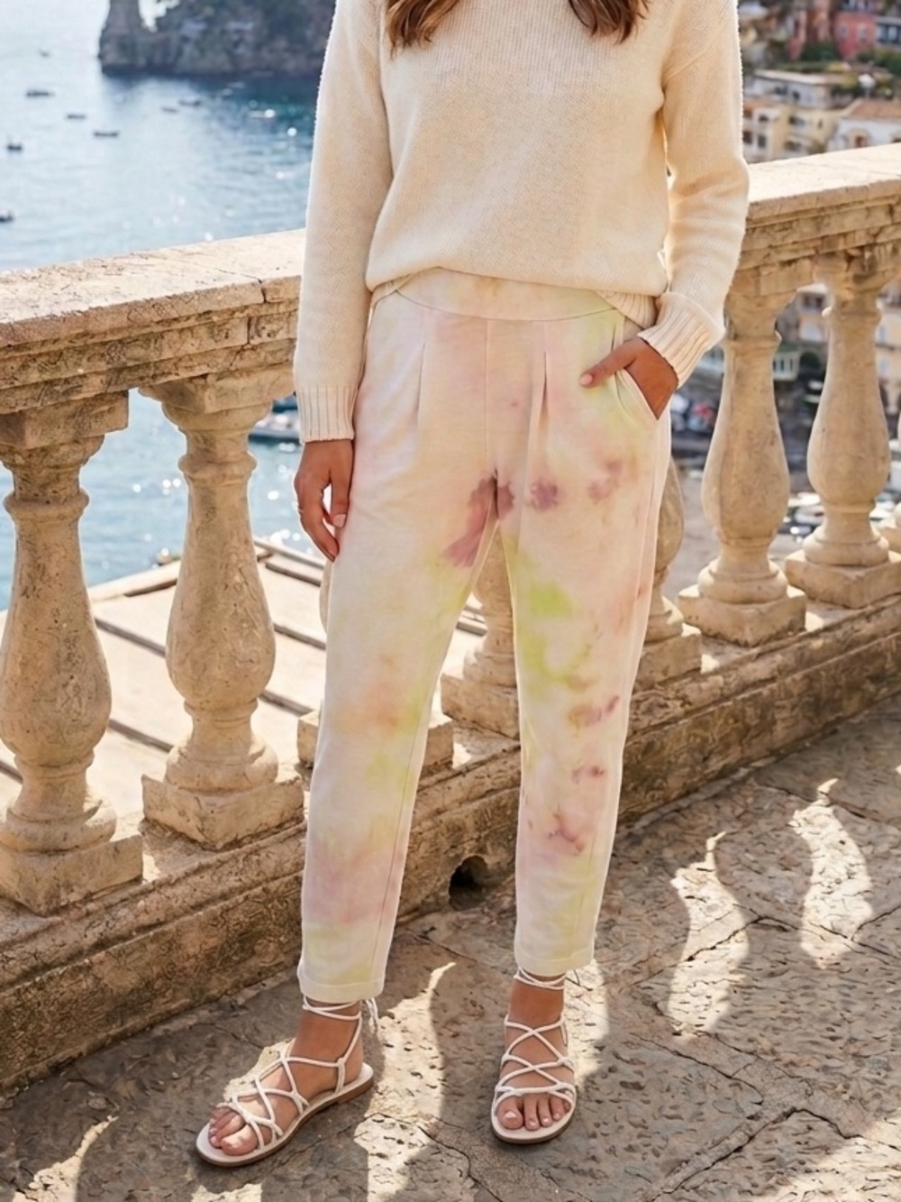 Raquel Allegra Cream Easy Tie-Dye Joggers Women’s Size Small 100% Cotton